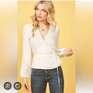 Reformation alaina silk wrap top ivory cream beige SZ XS